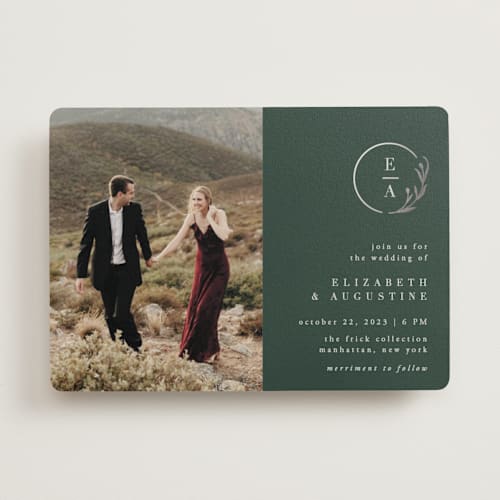 This is a olive foil stamped wedding invitations with foil pressed by Ana de Sousa called for eternity printing on signature in standard