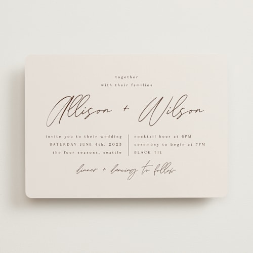 This is a ecru wedding invitations with standard by AK Graphics called love note printing on signature in standard