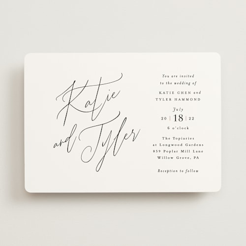 This is a linen wedding invitations with standard by Jennifer Wick called tallulah printing on signature in standard