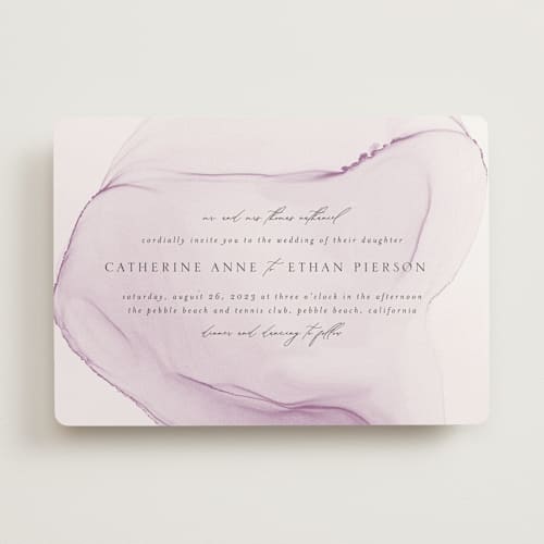 This is a plum wedding invitations with standard by Erin Deegan called cultured pearl printing on signature in standard