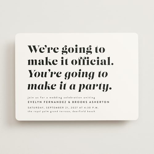 This is a panda wedding invitations with standard by Lea Delaveris called make it official printing on signature in standard