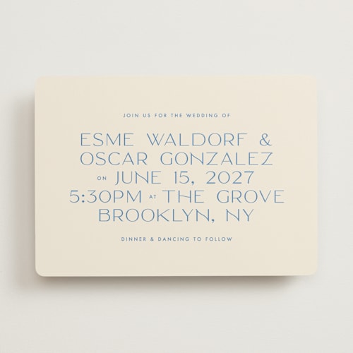 This is a cerulean wedding invitations with standard by Ellen Schlegelmilch called brooklyn printing on signature in standard