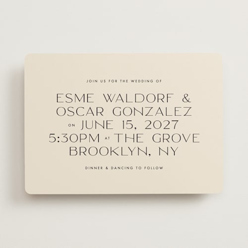 This is a cream wedding invitations with standard by Ellen Schlegelmilch called brooklyn printing on signature in standard