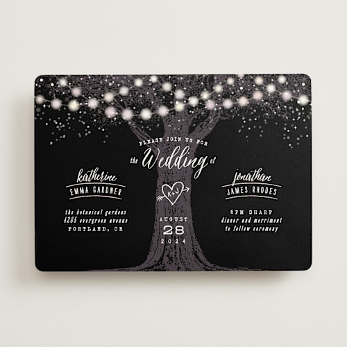 This is a midnight wedding invitations with standard by Hooray Creative called garden lights printing on signature in standard