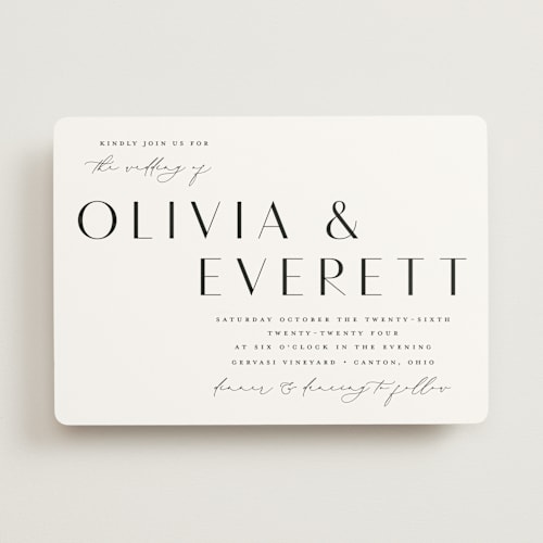 This is a onyx wedding invitations with standard by Emily Betts called modern classic names printing on signature in standard