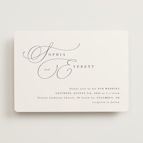 This is a ivory wedding invitations with standard by Hooray Creative called flowing initials printing on signature in standard