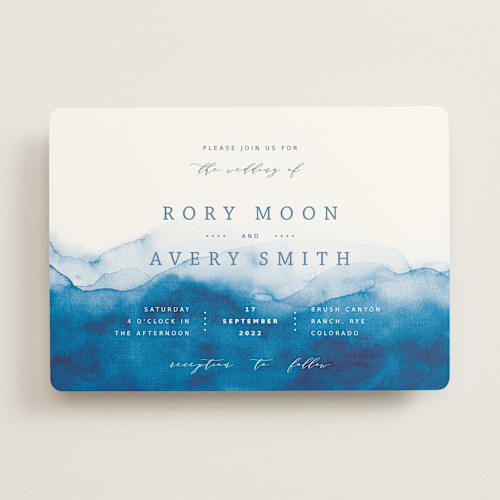 This is a ocean wedding invitations with standard by Yuliya Evseeva called watercolor waves printing on signature in standard