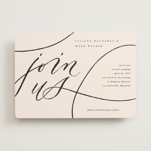 This is a creme wedding invitations with standard by Erin L. Wilson called fountain pen printing on signature in standard