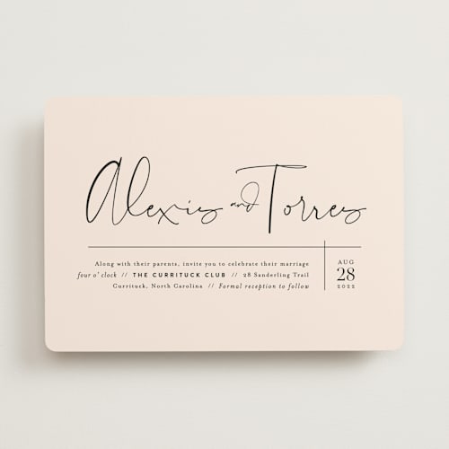This is a blush wedding invitations with standard by Jennifer Wick called just the two of us printing on signature in standard