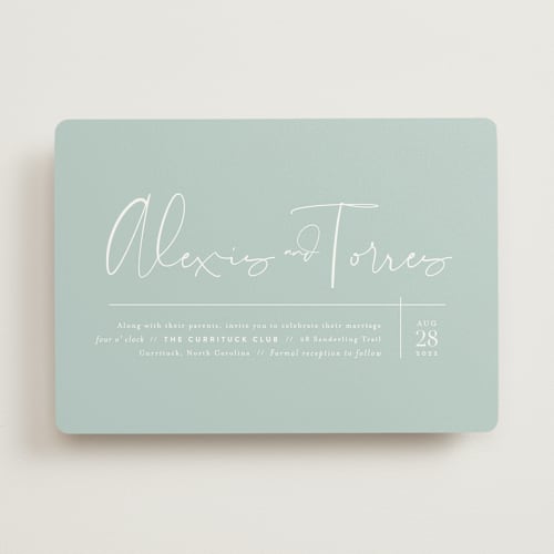This is a sea salt wedding invitations with standard by Jennifer Wick called just the two of us printing on signature in standard