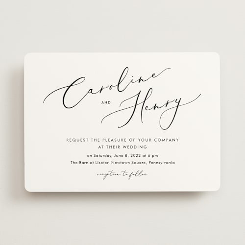 This is a classic wedding invitations with standard by Katherine Moynagh called scripted romance printing on signature in standard