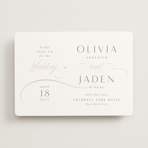 This is a lavender wedding invitations with standard by Kristie Kern called gramercy printing on signature in standard