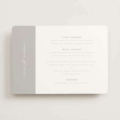 This is a dove menu cards with standard by Meggy Masters called overlay printing on signature in standard