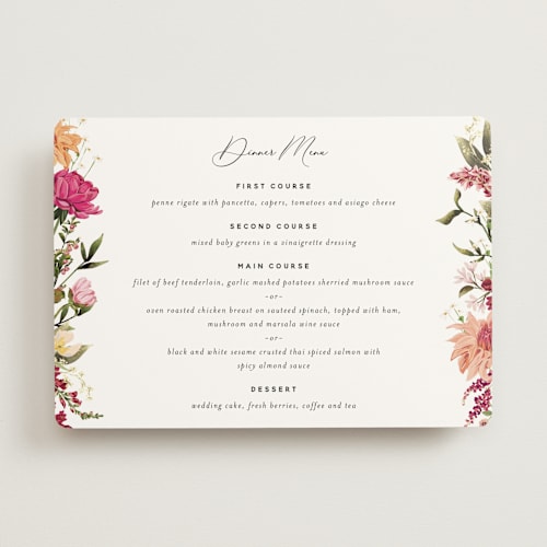 This is a magenta menu cards with standard by Susan Moyal called lush printing on signature in 5x7