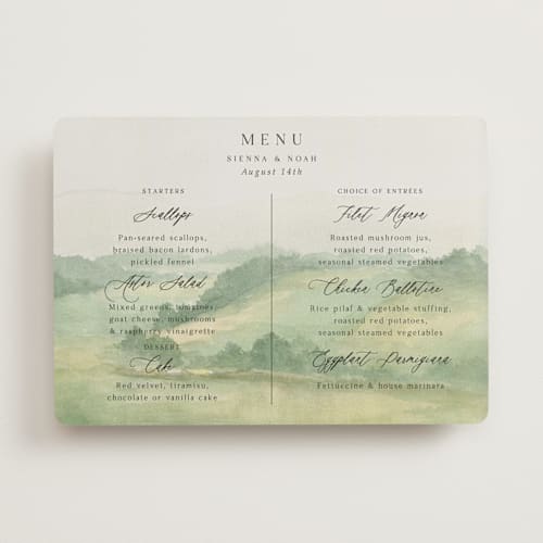 This is a meadow menu cards with standard by Elly called the vow printing on signature in standard