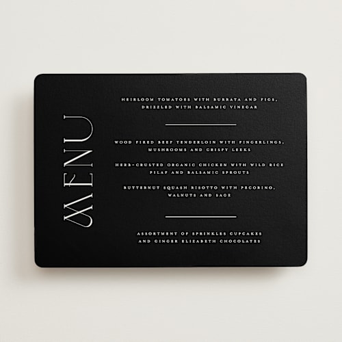 This is a pearl menu cards with standard by Christie Garcia called everly printing on signature in standard