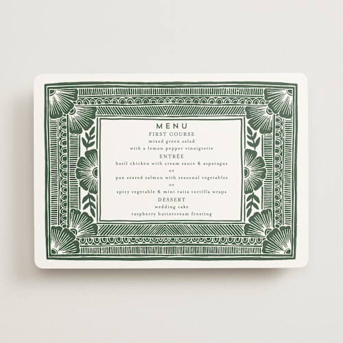 This is a fern menu cards with standard by Katharine Watson called block print frame printing on signature in standard