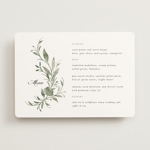 This is a meadow menu cards with standard by Melanie Kosuge called carolina printing on signature in standard