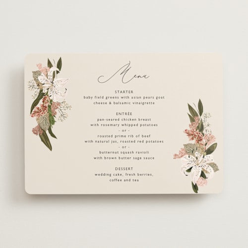 This is a terracotta menu cards with foil pressed by Susan Moyal called delicate printing on signature in standard