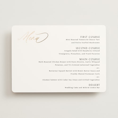 This is a snow menu cards with foil pressed by Kaydi Bishop called postcard printing on signature in standard