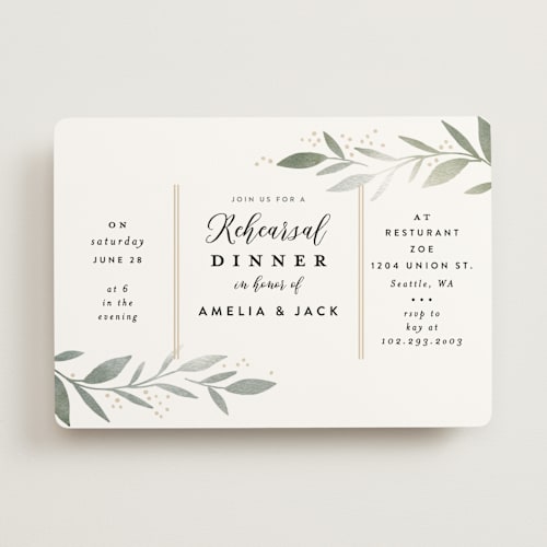 This is a lime rehearsal dinner invitations with standard by Alethea and Ruth called olive branch framed printing on signature in standard