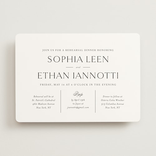 This is a silk rehearsal dinner invitations with standard by Jennifer Postorino called sophisticate printing on signature in standard