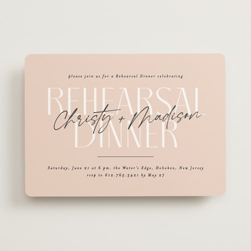 This is a dusty rose rehearsal dinner invitations with standard by Creo Study called modern type printing on signature in standard