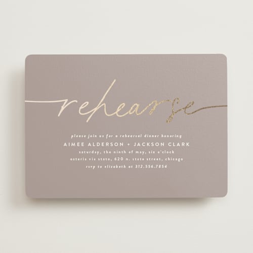 This is a stone rehearsal dinner invitations with foil pressed by Susan Asbill called at last printing on signature in standard