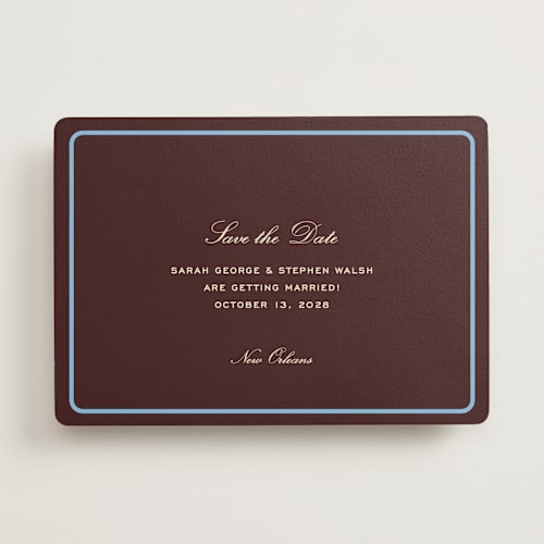 This is a fig save the date with standard by Megan Davis called aperitif printing on signature in standard