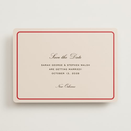 This is a tomato save the date with standard by Megan Davis called aperitif printing on signature in standard