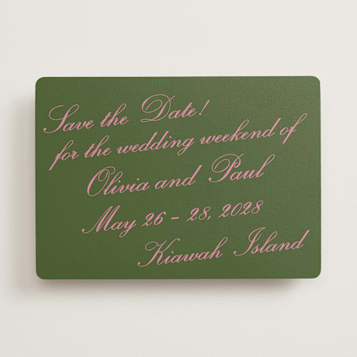 This is a moss save the date with standard by Megan Davis called kiawah printing on signature in standard