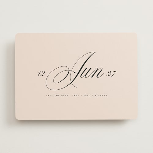 This is a champagne save the date with standard by Lori Wemple called simple date printing on signature in standard