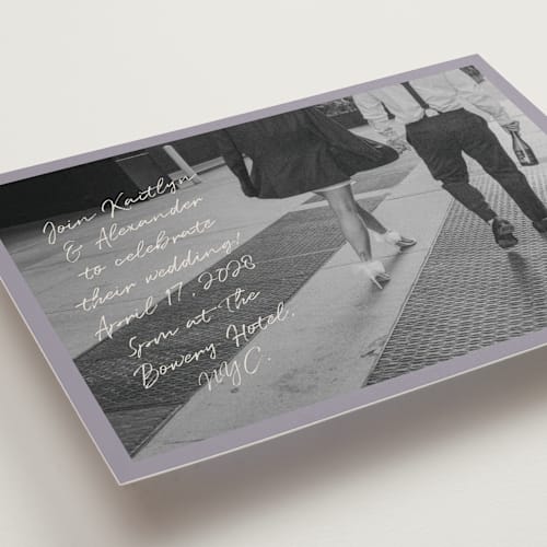 This is a lavender wedding invitations with standard by Adelyn T. called photograph scribble printing on recycled smooth signature in grand