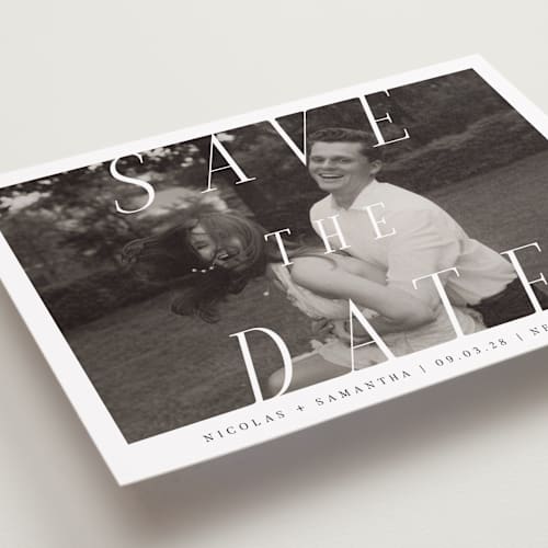 This is a ink save the date with standard by Olivia Raufman called felicity printing on recycled smooth signature in grand