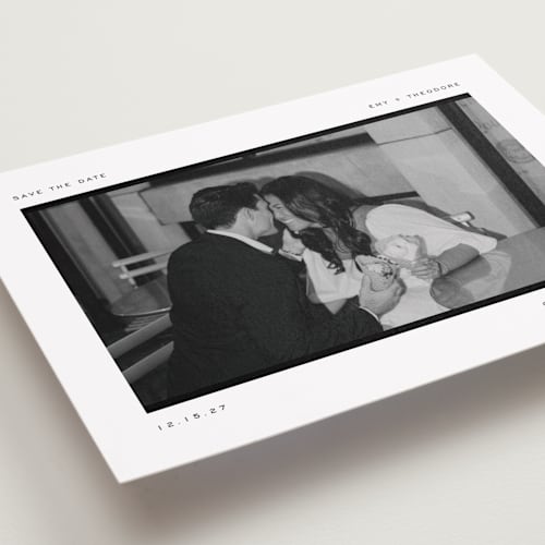 This is a onyx save the date with standard by Pixel and Hank called photosnap printing on recycled smooth signature in grand