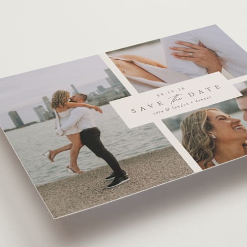 This is a almond save the date with standard by Brianne Larsen called classic date printing on recycled smooth signature in grand
