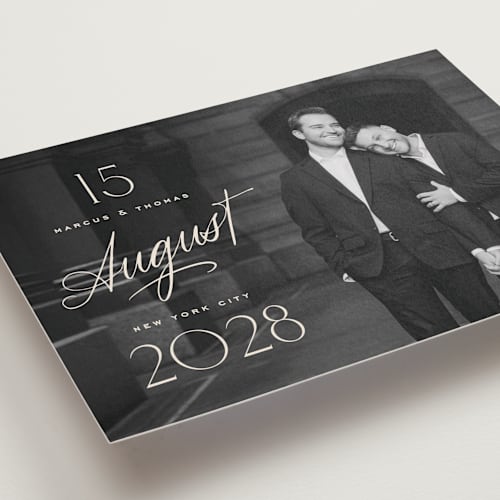 This is a ivory save the date with standard by Oscar and Emma - Karly Depew called the date is set printing on recycled smooth signature in grand