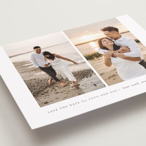 This is a cloud save the date with standard by Sara Hicks Malone called pairing printing on recycled smooth signature in grand