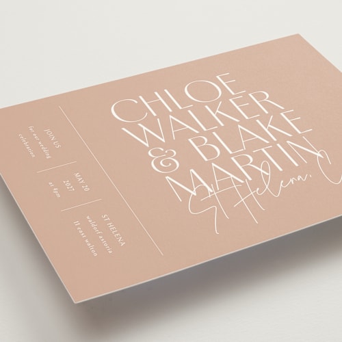 This is a terracotta wedding invitations with standard by Kelly Schmidt called overlap printing on signature in grand