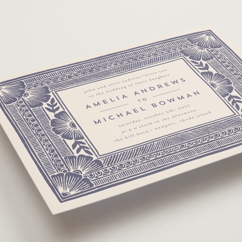 This is a twilight wedding invitations with standard by Katharine Watson called block print frame printing on signature in grand