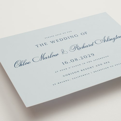 This is a sky wedding invitations with standard by Kelly Schmidt called landscape script printing on signature in grand
