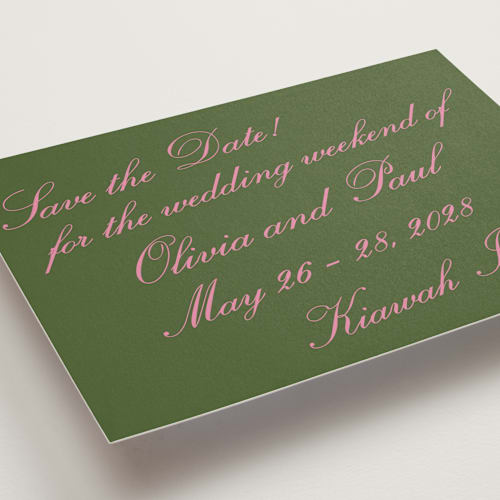 This is a moss save the date with standard by Megan Davis called kiawah printing on signature in grand
