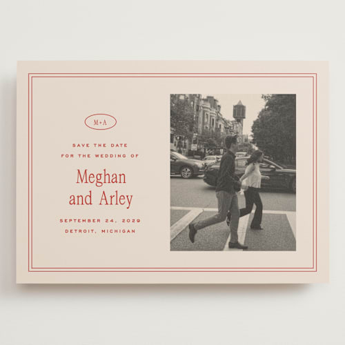 This is a cherry save the date with standard by Ellen Schlegelmilch called cherry printing on recycled smooth signature in grand