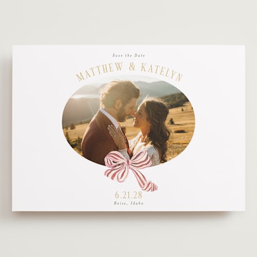 This is a rose save the date with standard by Itsy Belle Studio called ruban en fleur printing on recycled smooth signature in grand