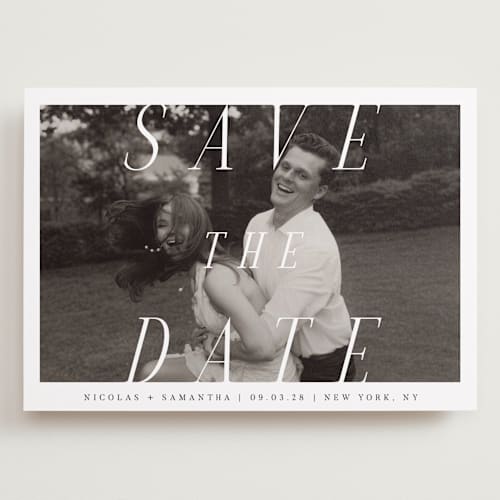 This is a ink save the date with standard by Olivia Raufman called felicity printing on recycled smooth signature in grand