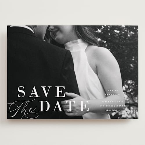 This is a cloud save the date with standard by Ashley Rosenbaum called composition printing on recycled smooth signature in grand