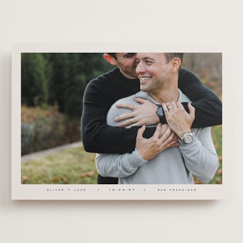 This is a caviar save the date with standard by Kristie Kern called oliver printing on recycled smooth signature in grand