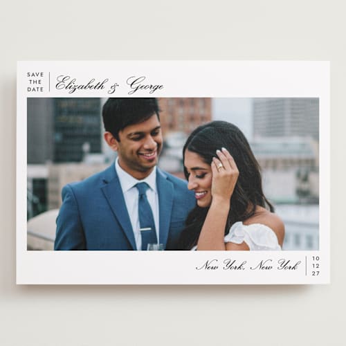 This is a ink save the date with standard by Megan Davis called atelier printing on recycled smooth signature in grand