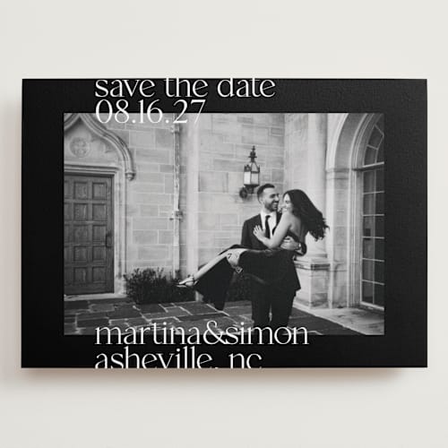 This is a onyx save the date with standard by chocomocacino called baci di dama printing on recycled smooth signature in grand
