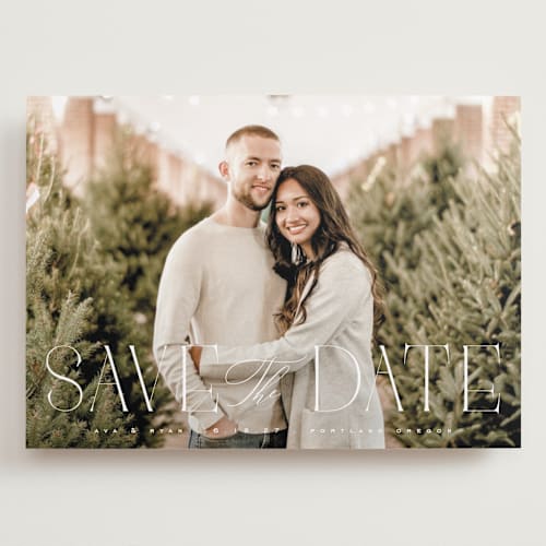 This is a quartz save the date with standard by Kristie Kern called aside printing on recycled smooth signature in grand